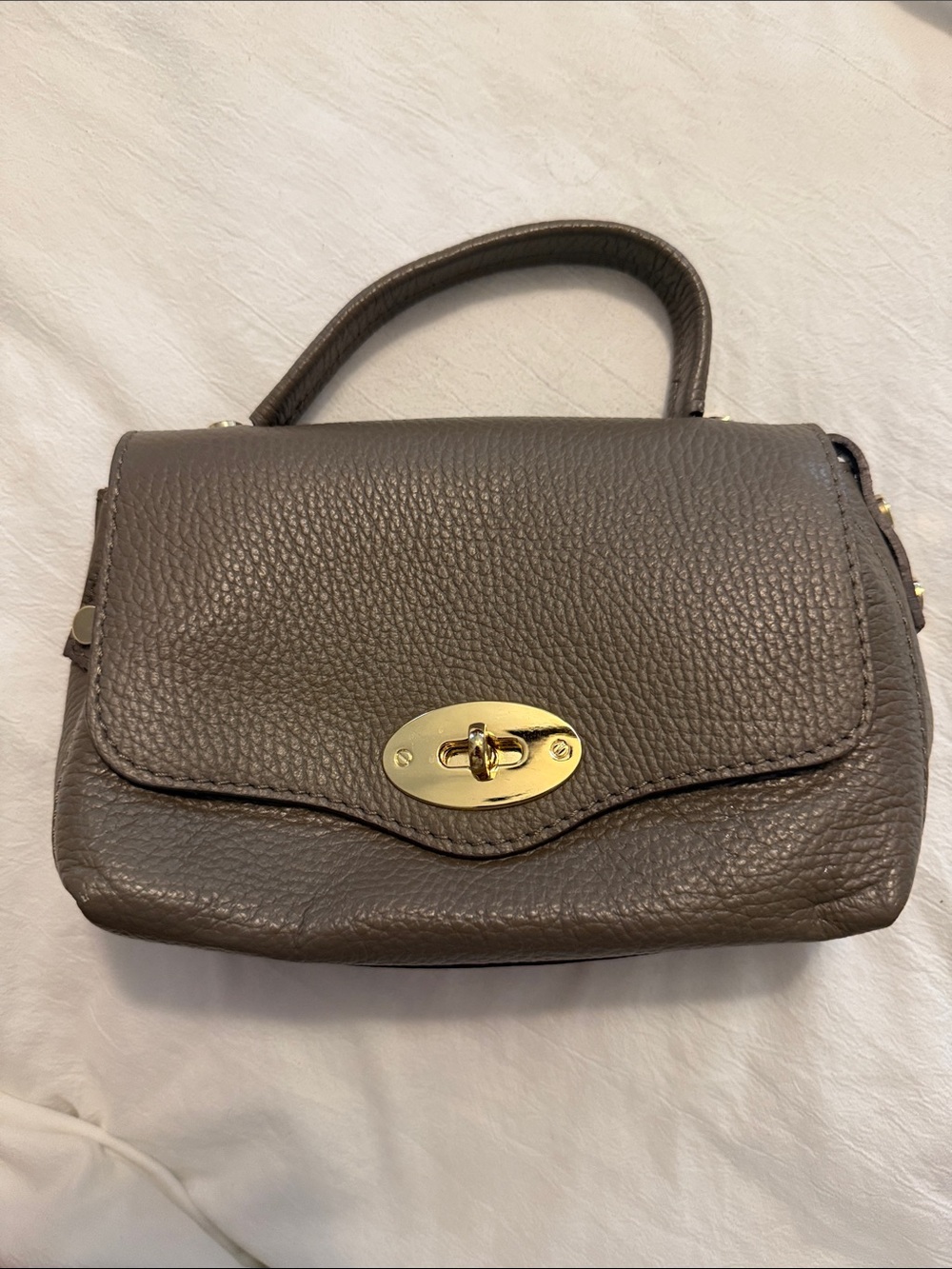 Classic Taupe Leather Top-Handle Women's Bag